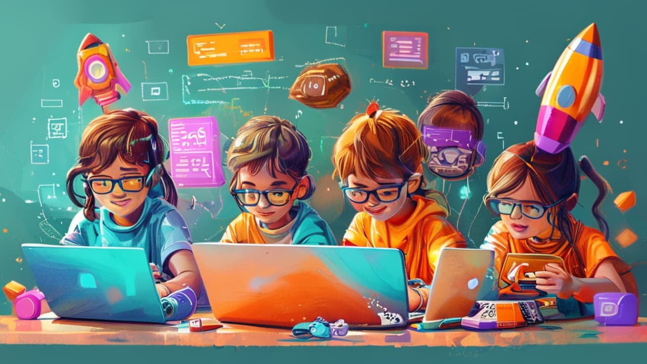Children building apps during a summer coding camp at home